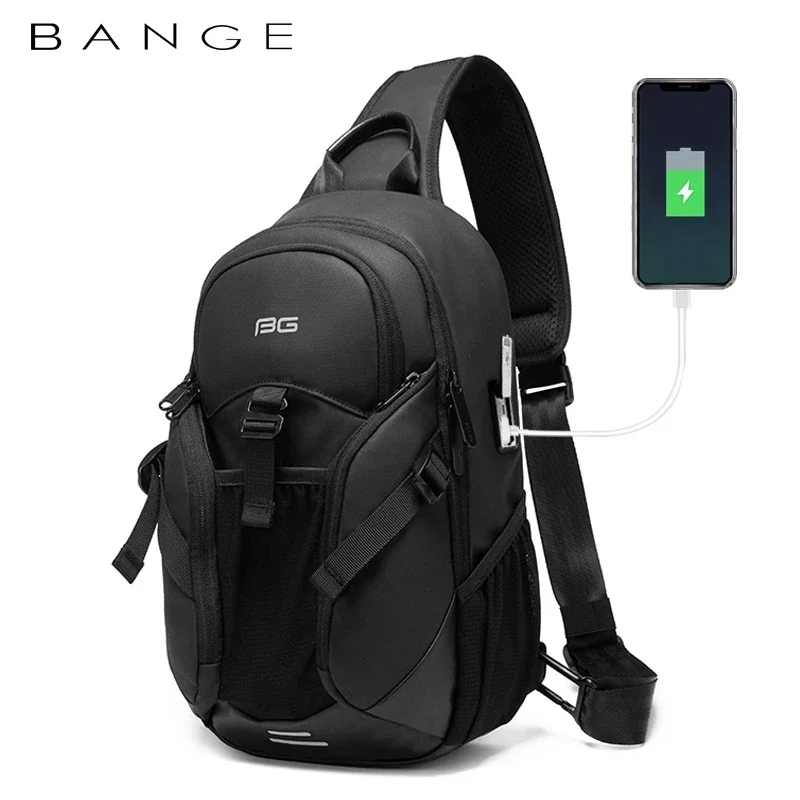 BANGE  Chest Bag Men Travel Waterproof Leisure Business Chest Sports Packs Messenger Shoulder Sling Running Bag men\'s