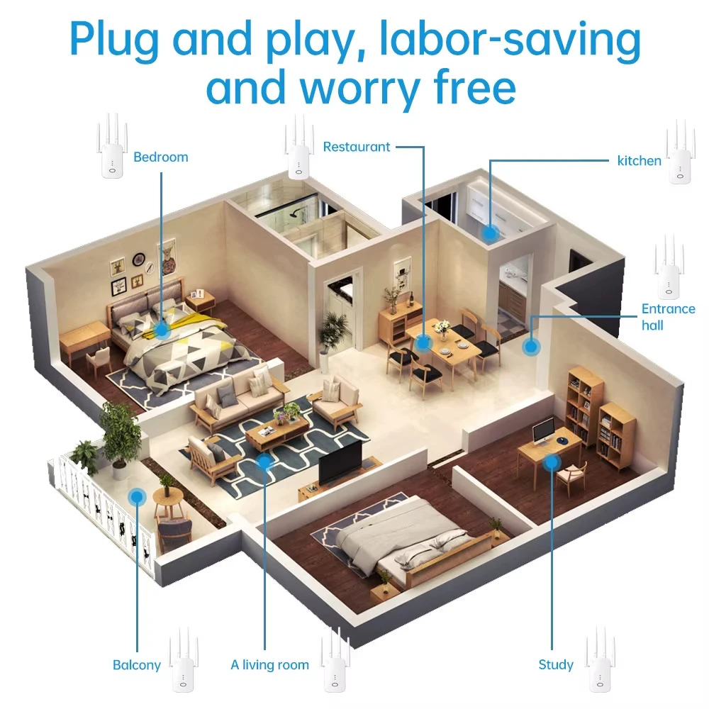 2G 5G Wireless Router Signal Booster WiFi Range Extender 5G Wireless Wifi Signal Amplifier 1200Mbps Booster