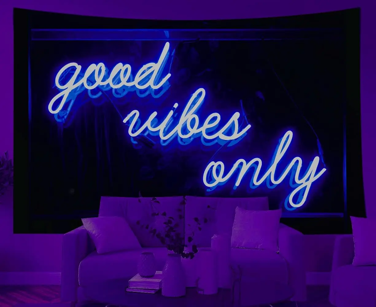 

Голубой гобелен с надписью «Good Vibes», 80x60 дюймов