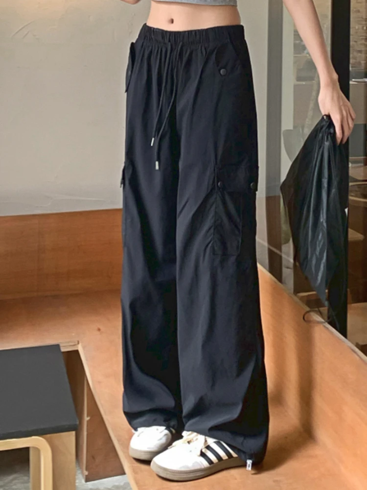

Black Fashion Vintage Cargo Pants Women Strappy Casual Elegant Baggy Pants Female Elastic Band Korean Style Designer Pants 2023