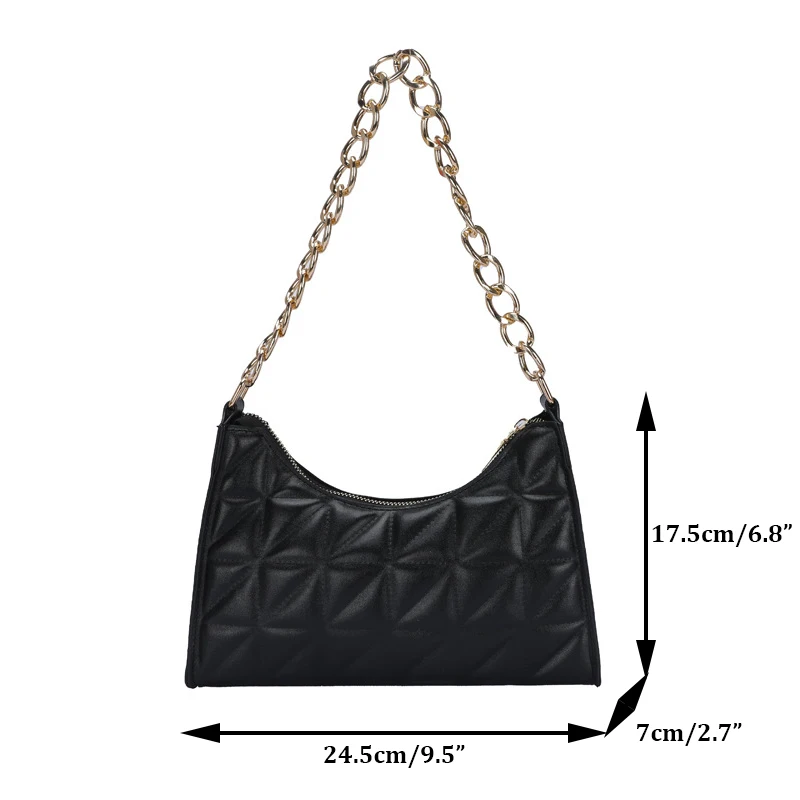 Women\'s Diamond Pattern Shoulder Bag PU Leather Solid Color Niche Chain Handbag Fashion Females Underarm Shopping Bag