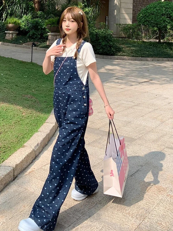 

Джинсовый комбинезон FUYAN Blue Heart с прямыми штанинами и высокой талией, женские брюки в американском ретро-стиле, новинка весна-осень