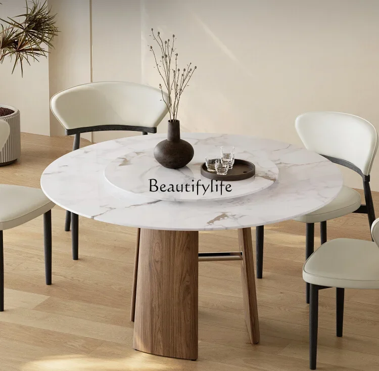 

1Silent Style Dining Table with Turntable round Solid Wood Ash Marble