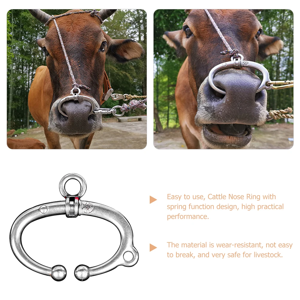 

Cattle Nose Ring Stainless Steel Spring Design Traction Tool 1100 Pounds Cows Livestock Supplies Durable Metal Clamp Practical