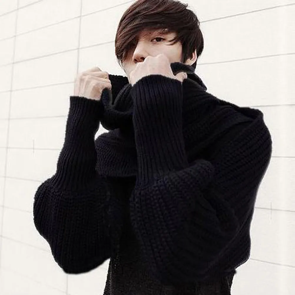 

Black Scarf with Sleeves Knitted Unisex Cape Shawl Korean Fashion Winter Warm Neck and Arms Cover Free Size 270x50cm Soft