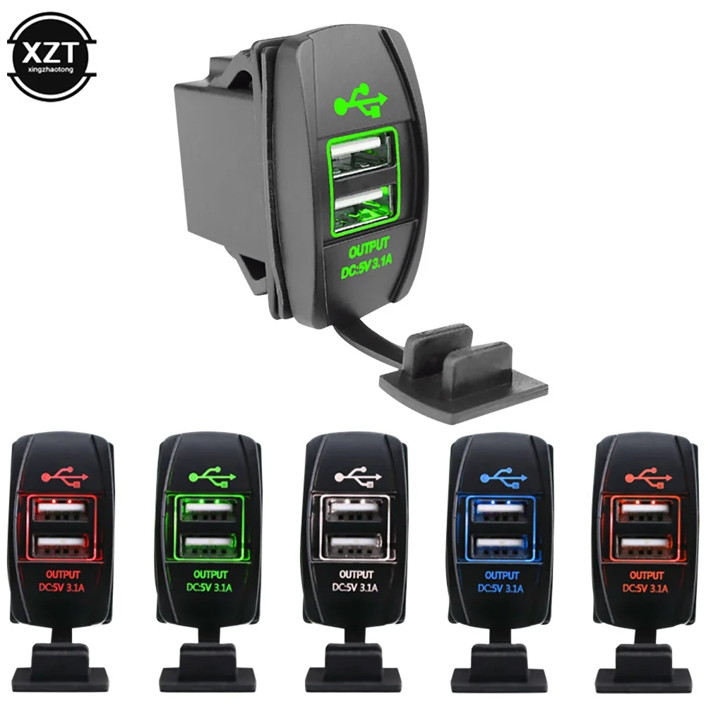 3.1A Dual USB Charger Socket Rocker Switch Waterproof Power Outlet for Car Boat Trucks RV Marine Vehicles Rocker Switch Panel