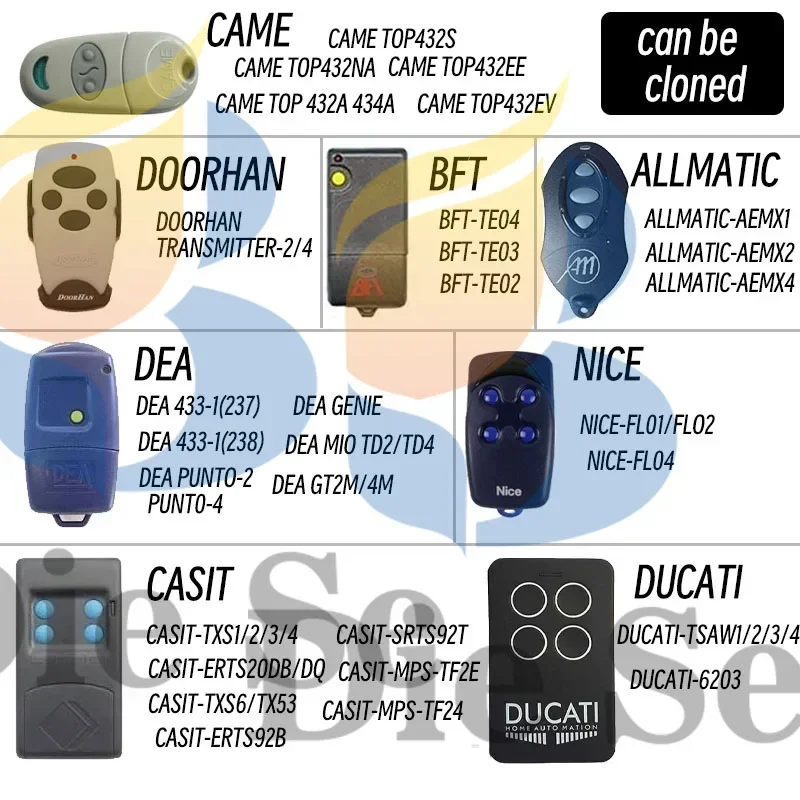 Control remoto clon Rf de 433Mhz, 50m, transmisor de copia de 4 botones, código de aprendizaje fijo para dispositivo, puerta de garaje, Doorhan Nice