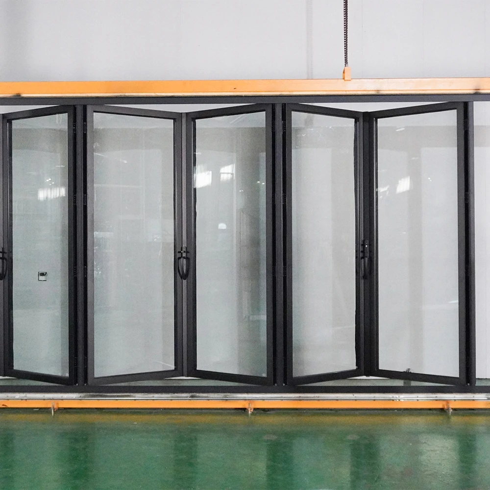 Aluminum Alloy Double Glass Kitchen Folding Window Stainless Steel Bifold Hardware Insulated Curtain Horizontal Opening UV