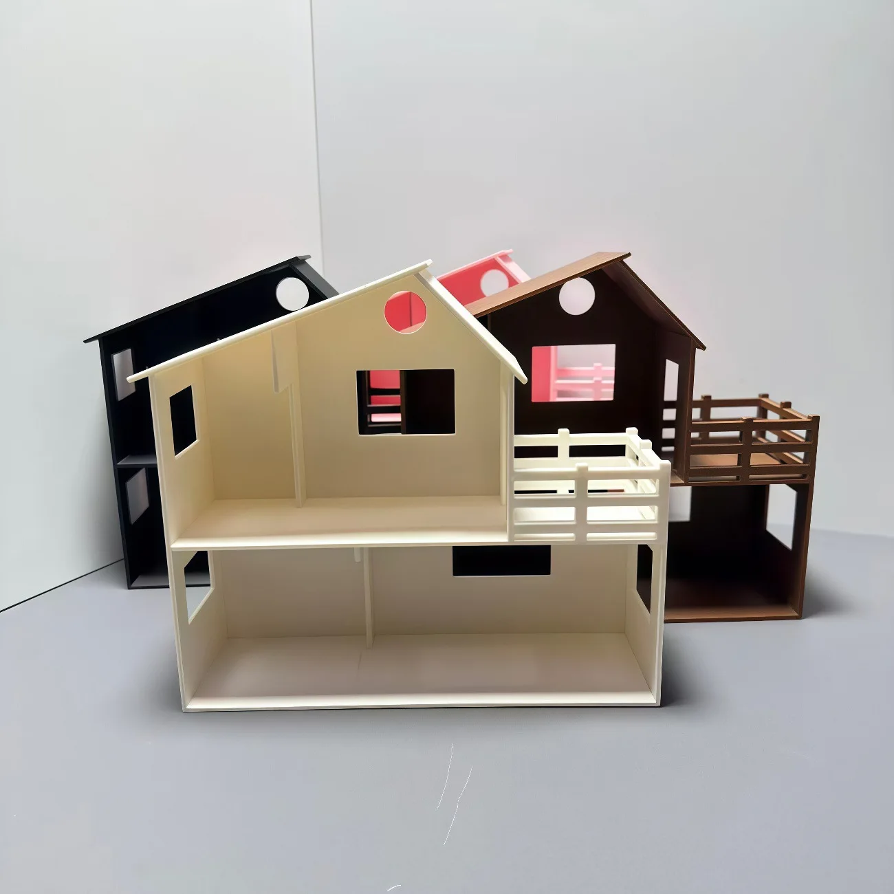 1:48/1:50 Plastic 2-Tier Open Dollhouse Shell with Balcony, Unfinished Mini House Base for DIY Diorama Layout & Display Decor