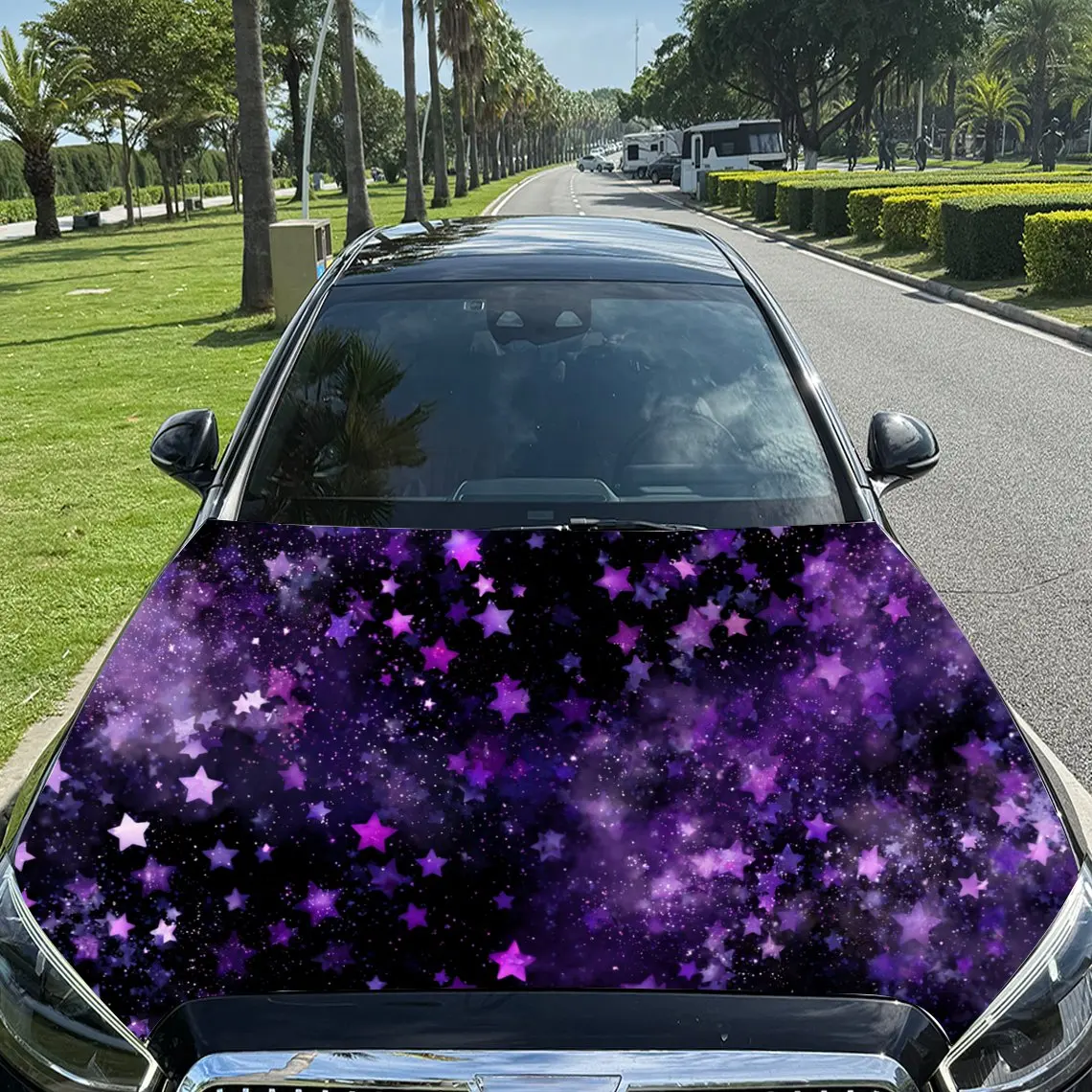 

Dreamy Purple-pink Starry Sky Pattern car hood stickers, waterproof self-adhesive, scratch resistant, easy to stick, durable car