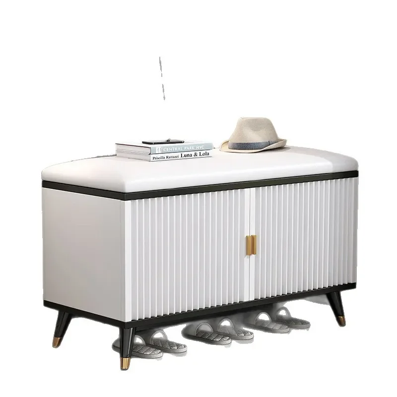Modern Entryway Shoe Bench with Storage Luxury Hallway Seating Stool Integrated Cabinet for Home Entrance Organization