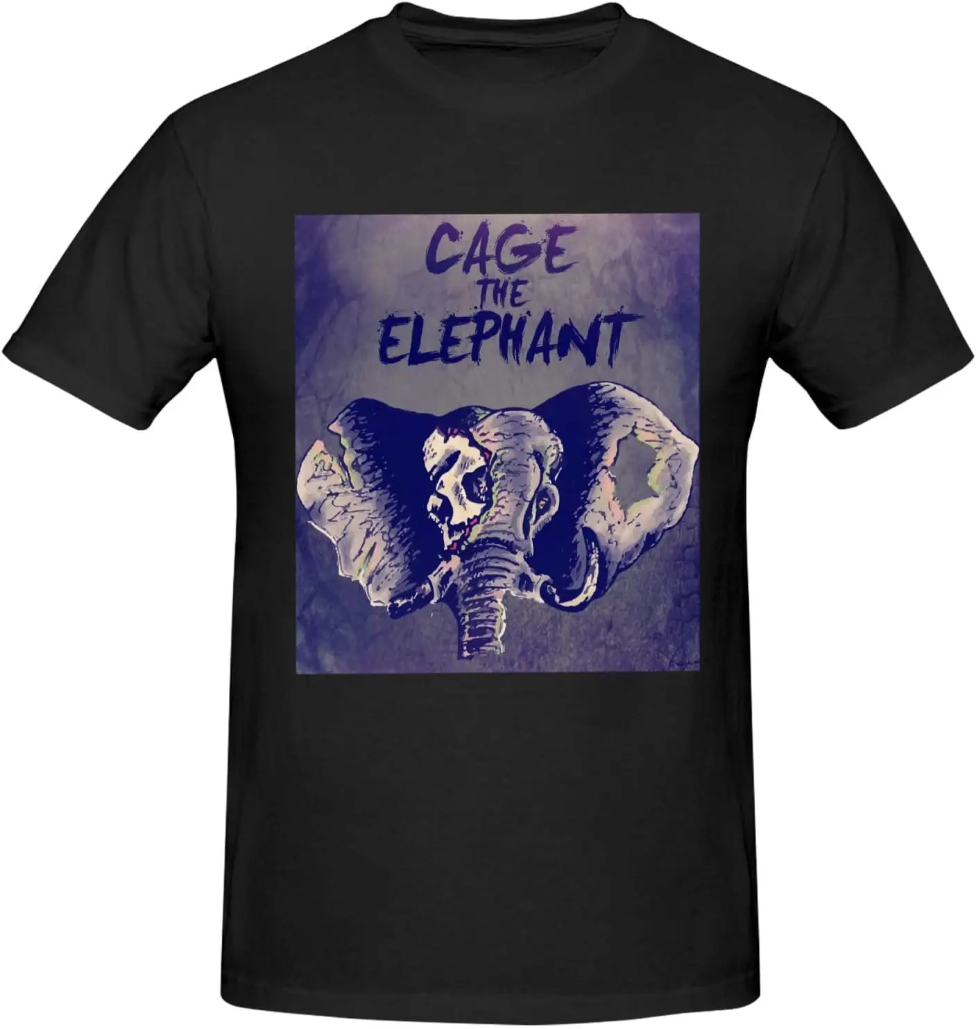 Cage The Music Elephant Shirt for Men Short Sleeve Crew Neck Lightweight Casual T Basic Teetees Tops Black