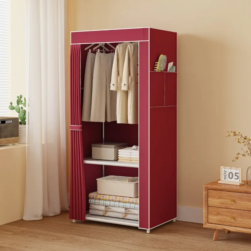 Wardrobe, steel pipe, fabric cabinet, thickened reinforcement, bedroom assembly, home wardrobe, rental room, hanging clothes image 4