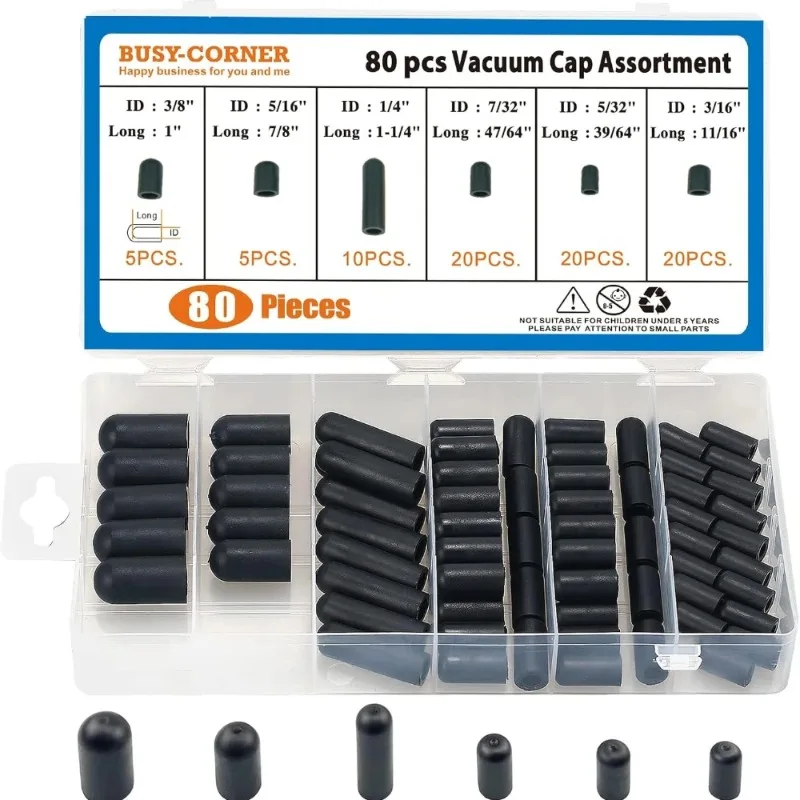 80pcs Vacuum Dust Cap Car Carburetor Hose Cover Kit Vacuum Cover Combination Automobile Accessories