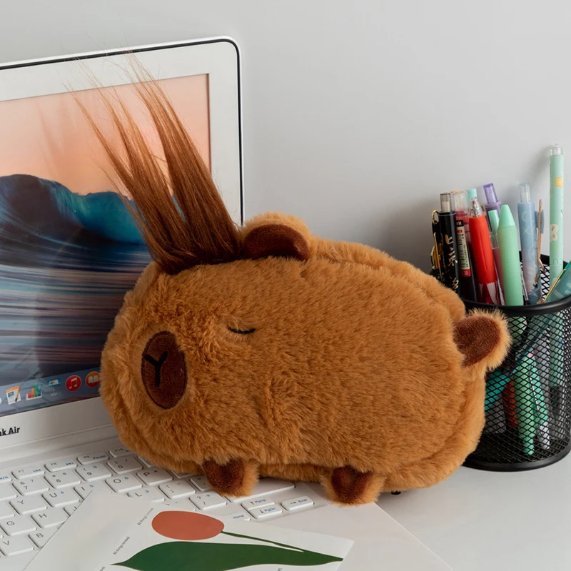 Grande capacidade criativo saco de lápis bonito dos desenhos animados capivara saco de armazenamento de papelaria multi-funcional caneta saco material escolar