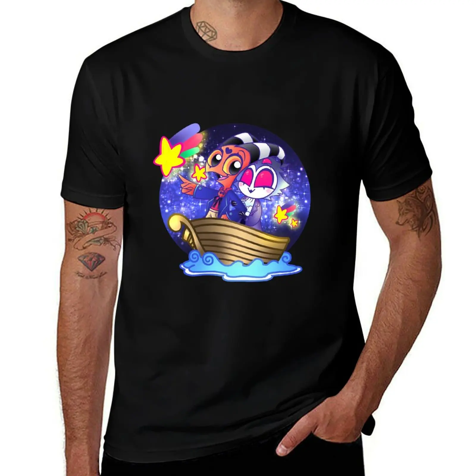 Helluva Boss Stolas & Blitzo chasing stars. T-Shirt Casual Pattern Print Tee Shirt T-Shirt