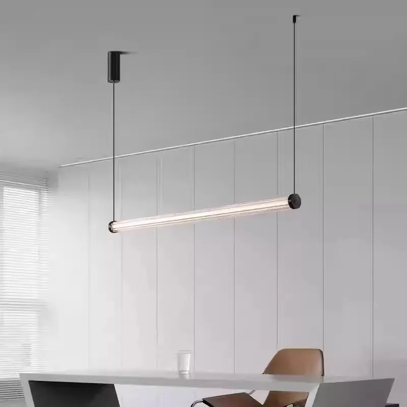Tubular Clear Glass Linear chandelier simple Long LED Light Fixture Minimalist Hanging Lamp for Kitchen Island Bar Hotel lamp