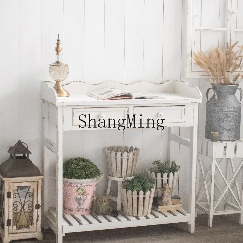 

SM retro old drawer flower stand balcony outdoor solid wood garden sundries workbench flower pot rack