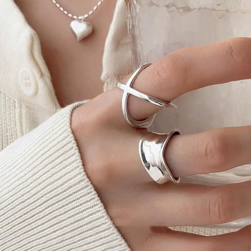 جديد حار بيع الفضة هندسية منحني حلقة شخصية رائعة مجوهرات اكسسوارات الرجال فتاة المرأة هدايا حفلة عيد ميلاد