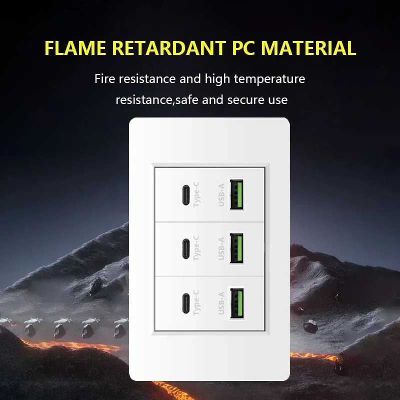 Korea Chile standard 20W Super Fast smart Charge Type C USB Port Power Wall Socket Plug,118*73mm Quick Charge electrical Outlet