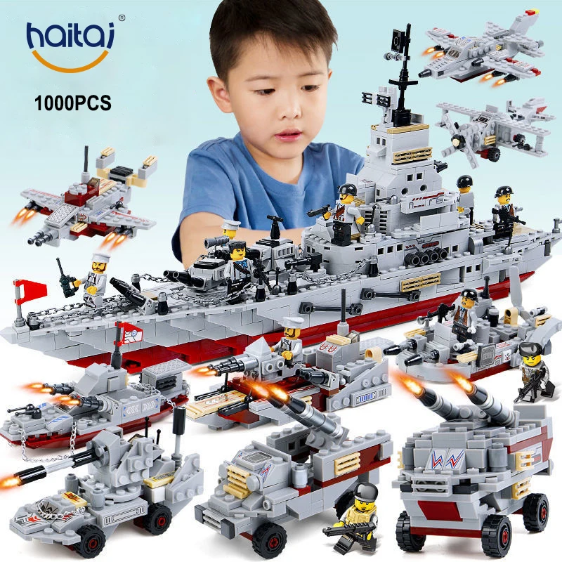 

1000PCS Warship Building Blocks Building Model Set Boy Navy Ship Warship Aircraft Building Blocks Children's Toy Gift