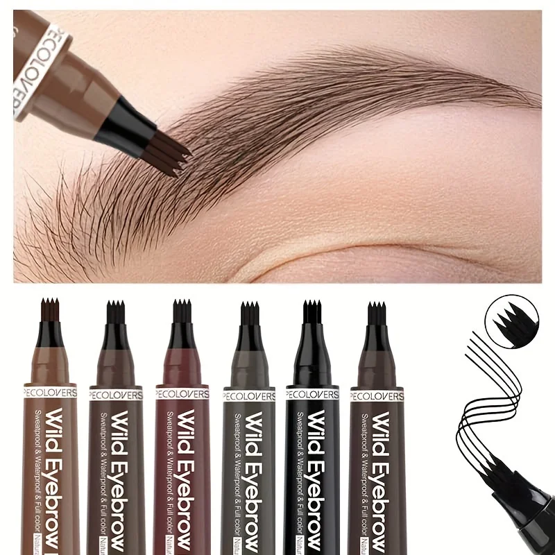 6 colori 1pc penna per sopracciglia impermeabile 4 punta divisa penna per sopracciglia penna per tatuaggio sopracciglio matita per trucco per sopracciglia nera liquida impermeabile