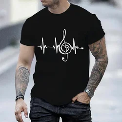 Men's Black Shirts Short Sleeves T-Shirts Oversized Summer Tops Music Note Heartbeat Funny Tshirts for Men Design Music Tee Tops