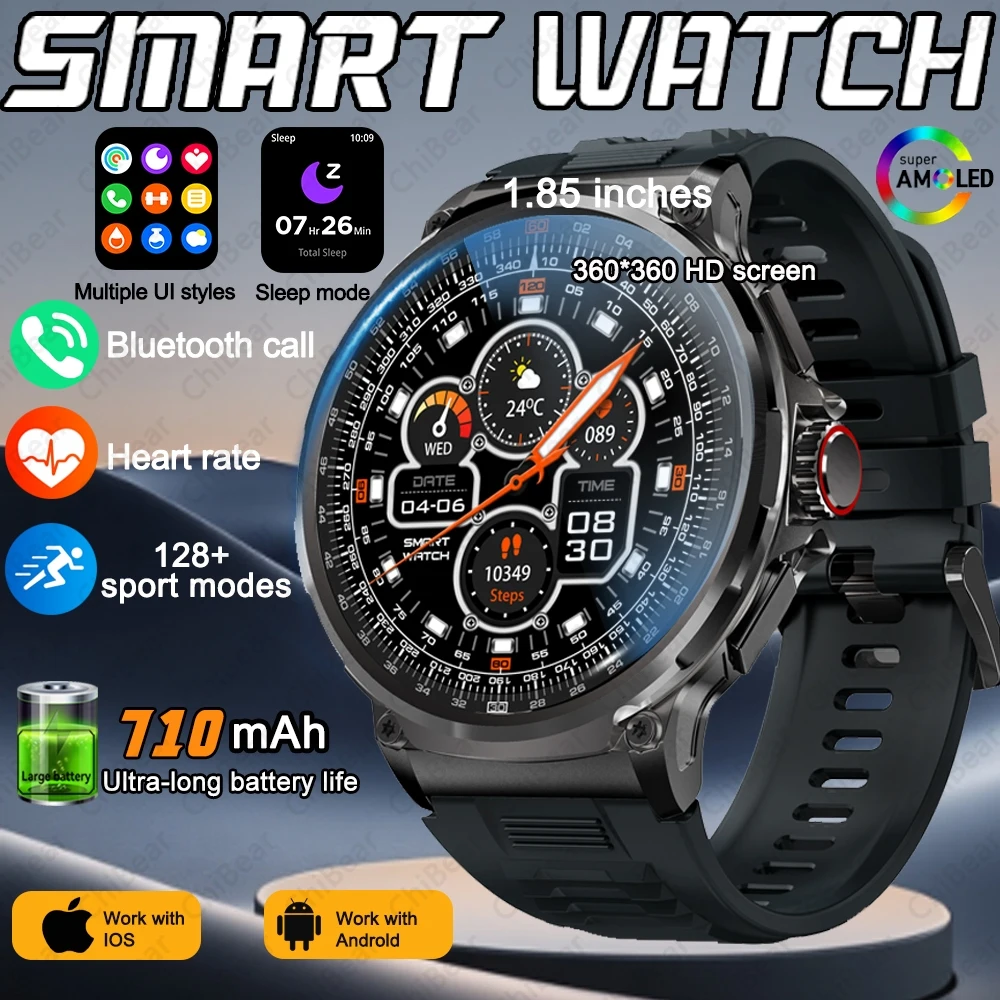 

2026New 1.85-inch HD SmartWatch Men 710mAh Heart Rate Monitoring IP67 Water Resistance Remote Photo Capture Smart Watch Men