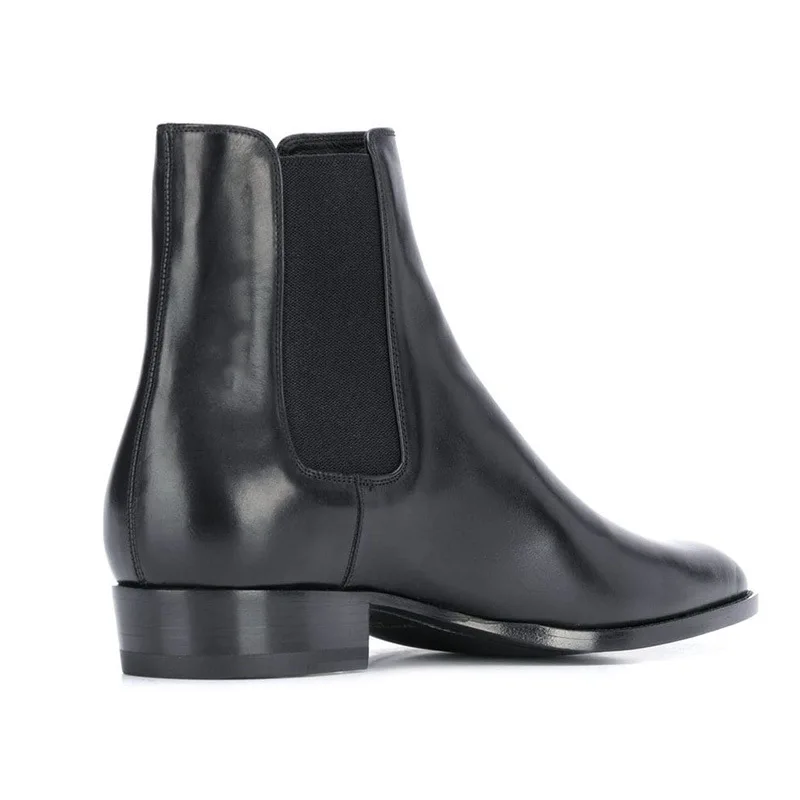 Men Chelsea Boots Black High-quality Leather Pointed Toe Mid-heel Fashion Business Casual Classic Slip-on Men Boots