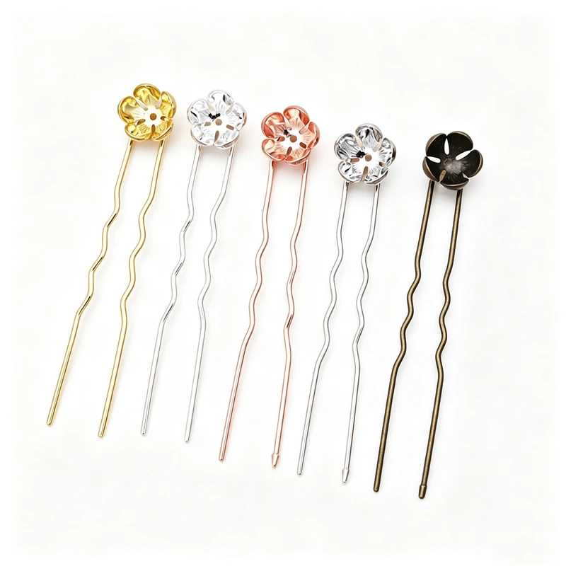 BoYuTe Custom Made (200 Pieces/Lot) Flower Claw U-Fork Hair Pins Antique Chinese Hairforks DIY Hair Jewelry Findings