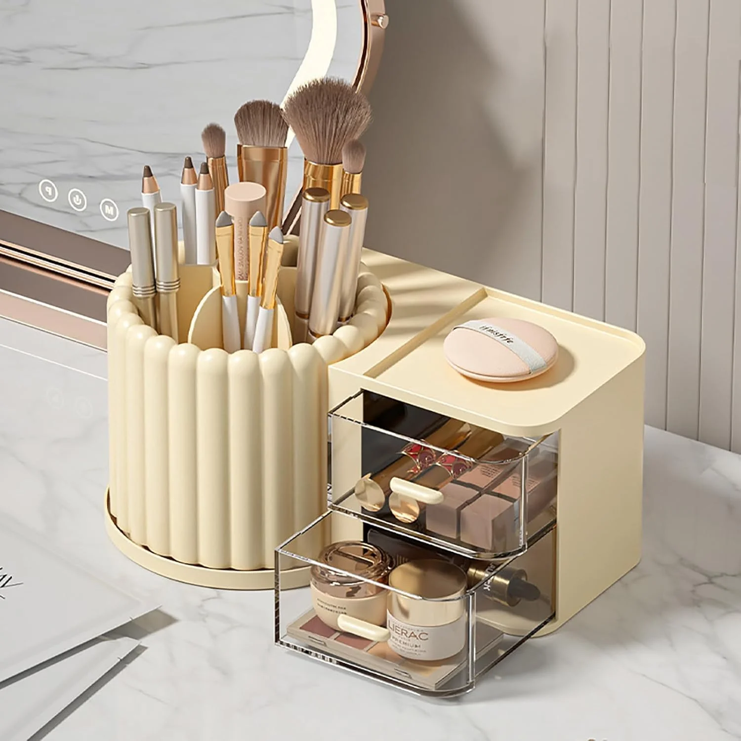 Rotating Makeup Brush Holder 7 Slots Make  Brush Organizer Removable Spinning Cosmetic Brushes  Pen Holder for Vanity, Dresser, 