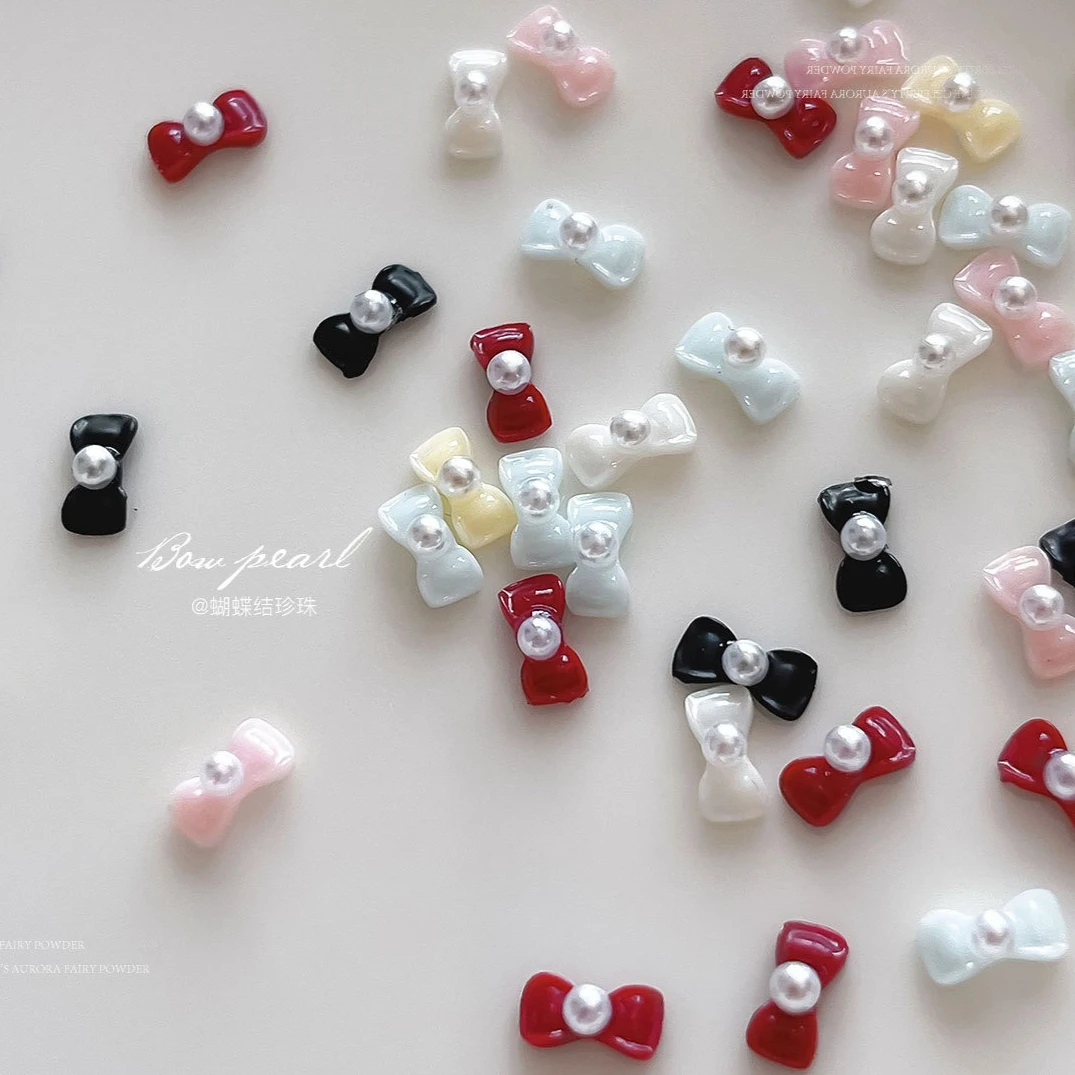 رائعة الفرنسية أنيقة Bowknot اللؤلؤ ربطة القوس فيونكة لطيف الراتنج الشريط سحر الحلو مسمار الفن زينة مانيكير اكسسوارات بالجملة