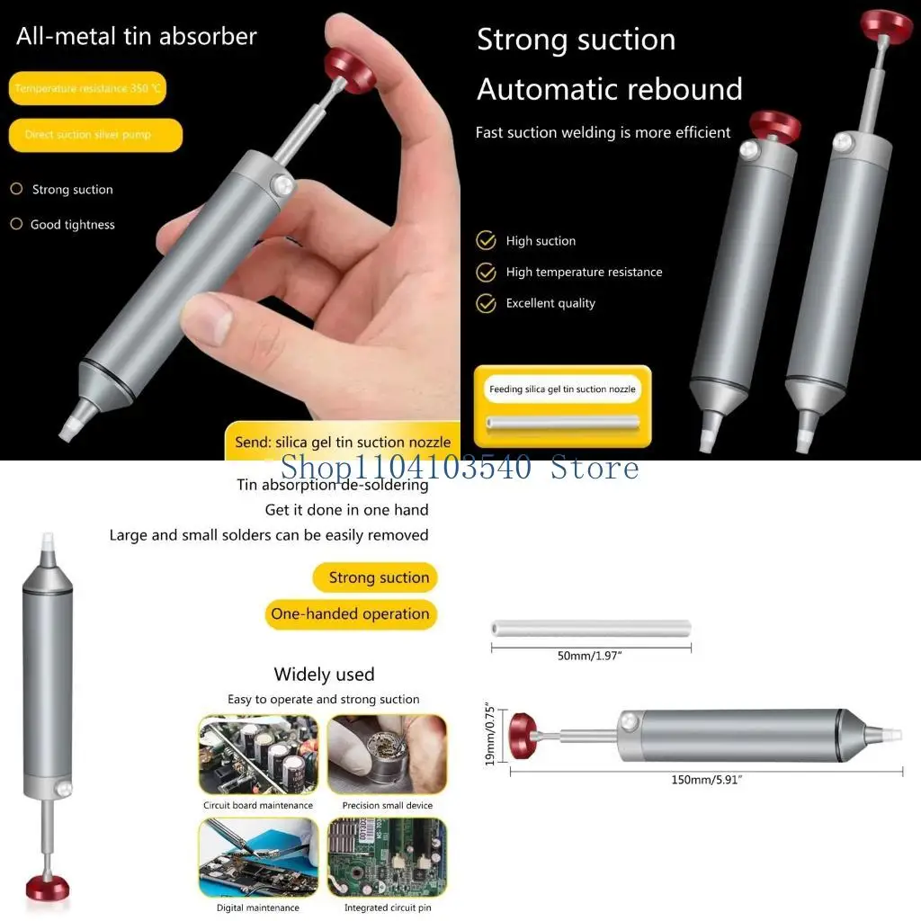 

02DC Aluminum Desoldering Pump Suction Tin Soldering Sucker Pen Removal Hand Welding Tool Vacuum Soldering Iron Desolder