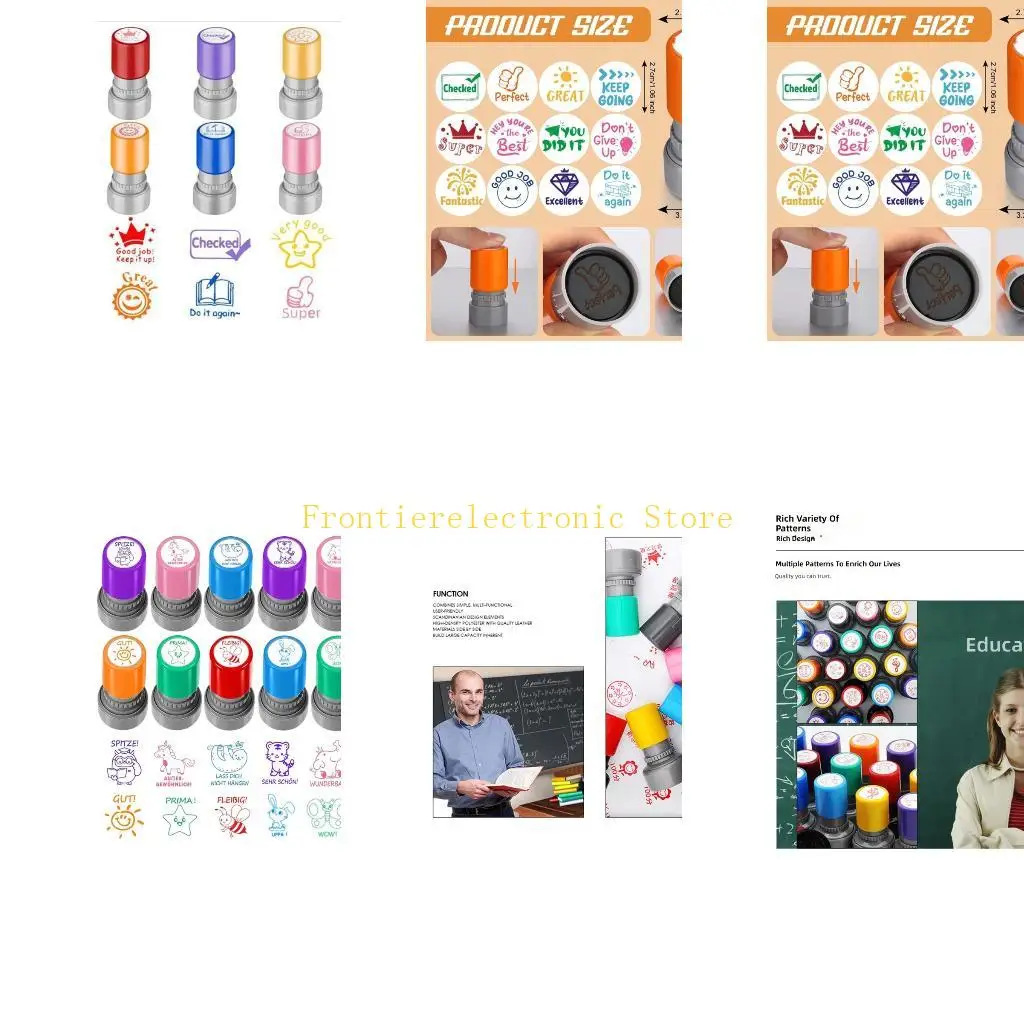 G8DB Multicolor Plastic Stamp Set With 12 Piece Motivational Phrases For Educators