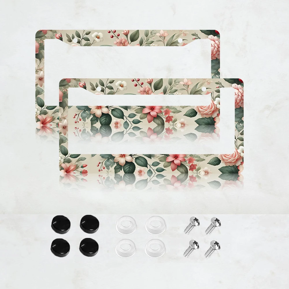 

2PC Colorful Flowers License Plate Frame Funny Black Aluminum License Plate Holder Car Tags Decorative Car Accessories