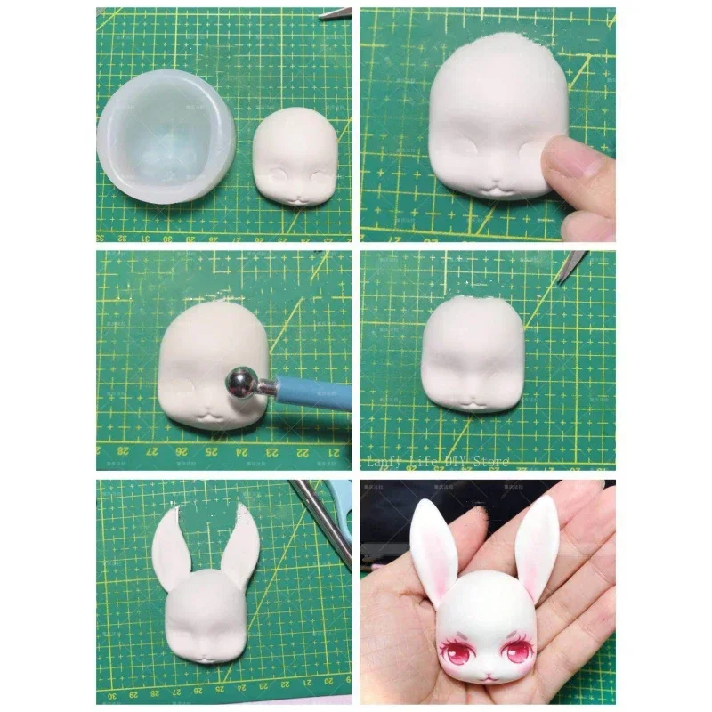 Polymer Clay Cartoon Rabbit Silicone Face Mold Q Version Face Hand-made Doll Face Mold DIY Soft Pottery Fondant Clay Tool