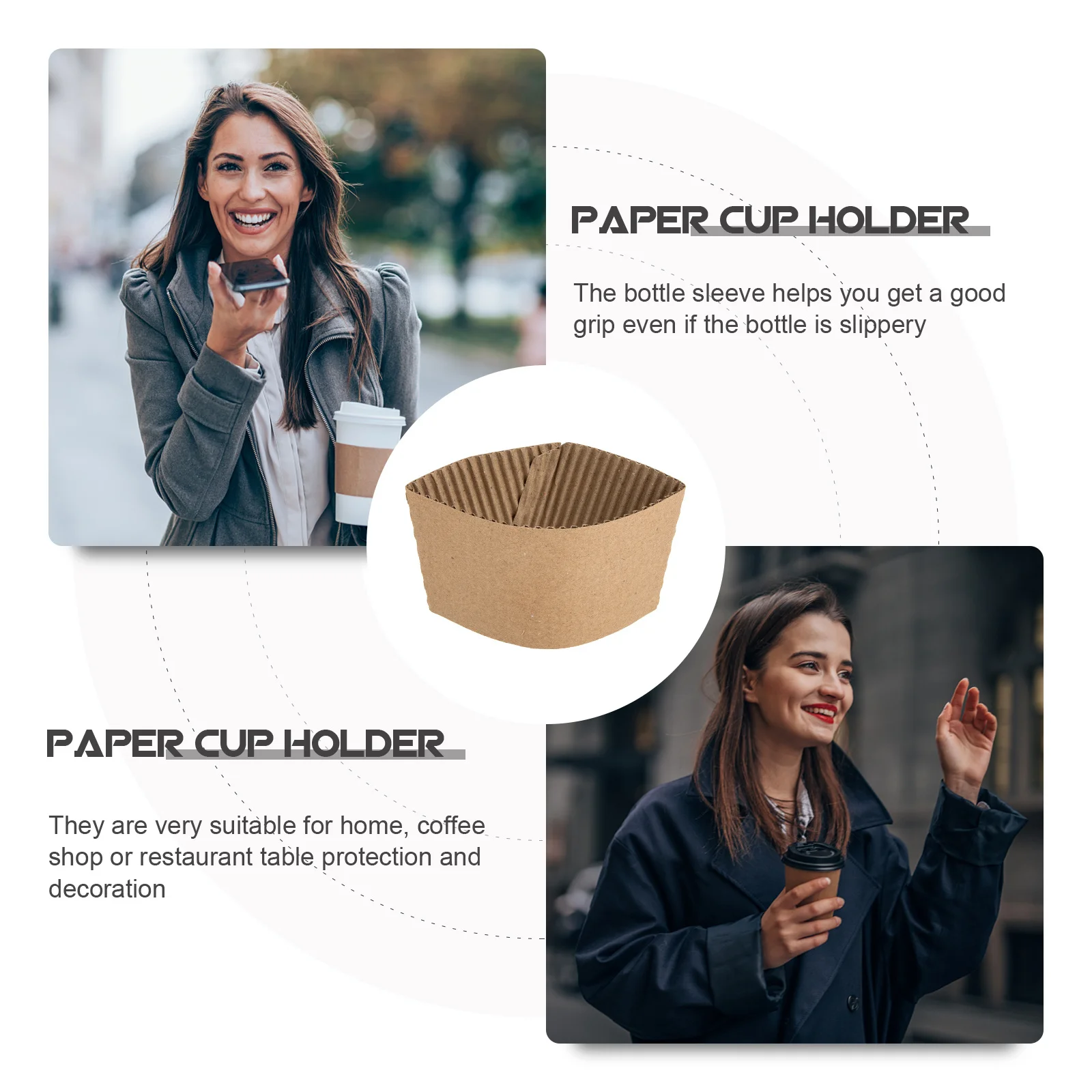 

50pcs Paper Sleeves Heat Resistant Non-Slip Cup Sleeve For Home Coffee Shop Use Corrugated Cup Cover Bottle Protector Kitchen
