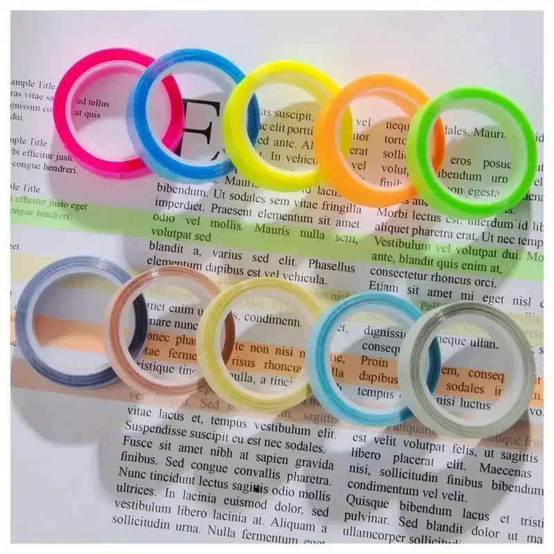 5Rolls Transparent Highlighter Tape Morandi Book Annotation Sticky Notes Fluorescent Reading Marking Tape Index Notes