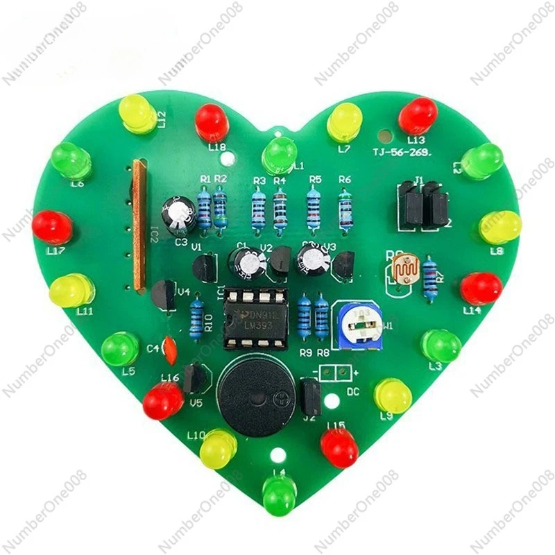 Light-controlled music heart-shaped light kit 18 LED lights control electronic DIY production spare parts TJ-56-269