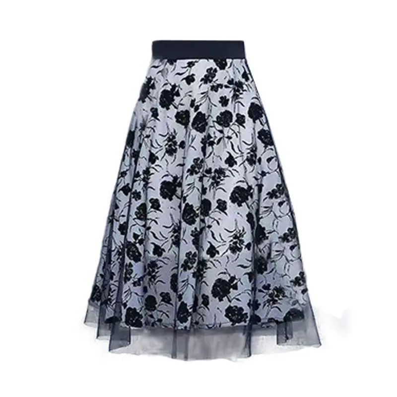 High-waisted Lace Skirt for Women's Spring Autumn New Slim Mid-length Mesh Umbrella Skirt Winter A-line Skirt