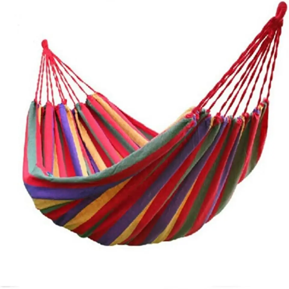 2 Person Cotton Fabric Hammock Red Striped Portable Double Hammock With Hanging Straps For Backyard Patio Garden Camping Travel Beach Outdoor Backpacking Leisure Relaxation