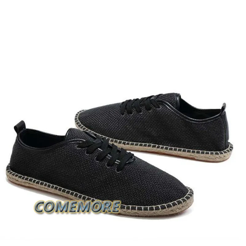 Men Canvas Shoes Breathable Female Loafers Slip on Solid Black White Spring Autumn Light Hemp Wrap Male Shoes Espadrilles Casual