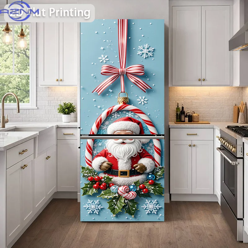 1pc of 2D Flat Printed Refrigerator Sticker, Measuring 60×180 Cm, Featuring a Christmas Santa Theme. This Self-Adhesive Wall D