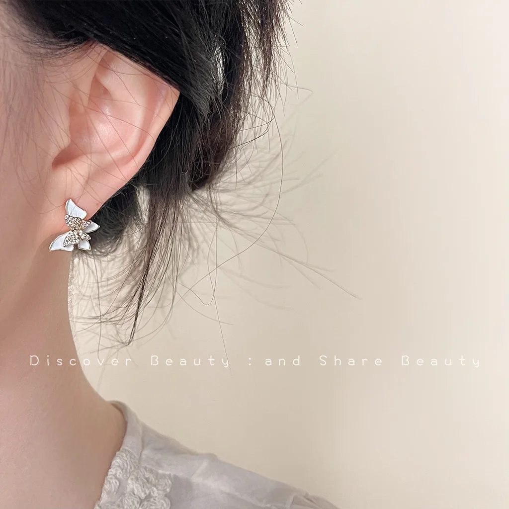 DIY accessories Sweet temperament zircon butterfly stud earrings women's niche gentle light luxury earrings fashion Korean high-