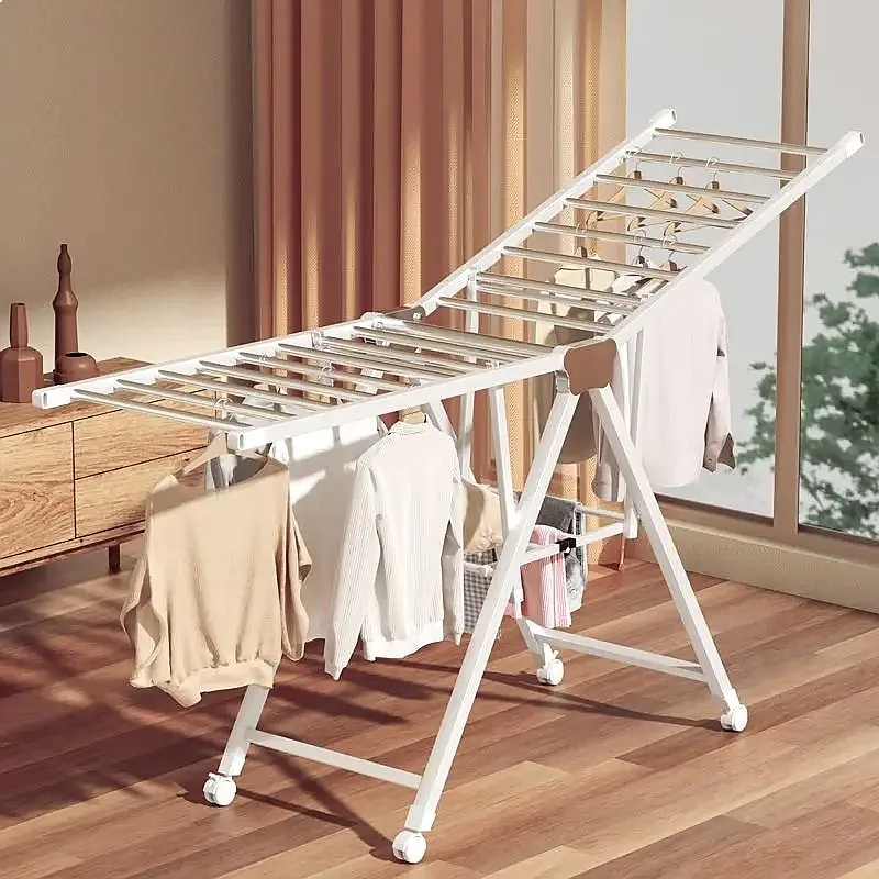 Foldable Floor-to-Ceiling Drying Rack for Clothes Quilt Hanger Balcony Bedroom