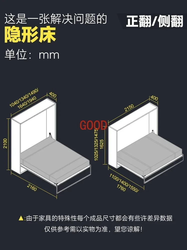 Cama invisible reforzada Cama Murphy que ahorra espacio Pared oculta Versátil