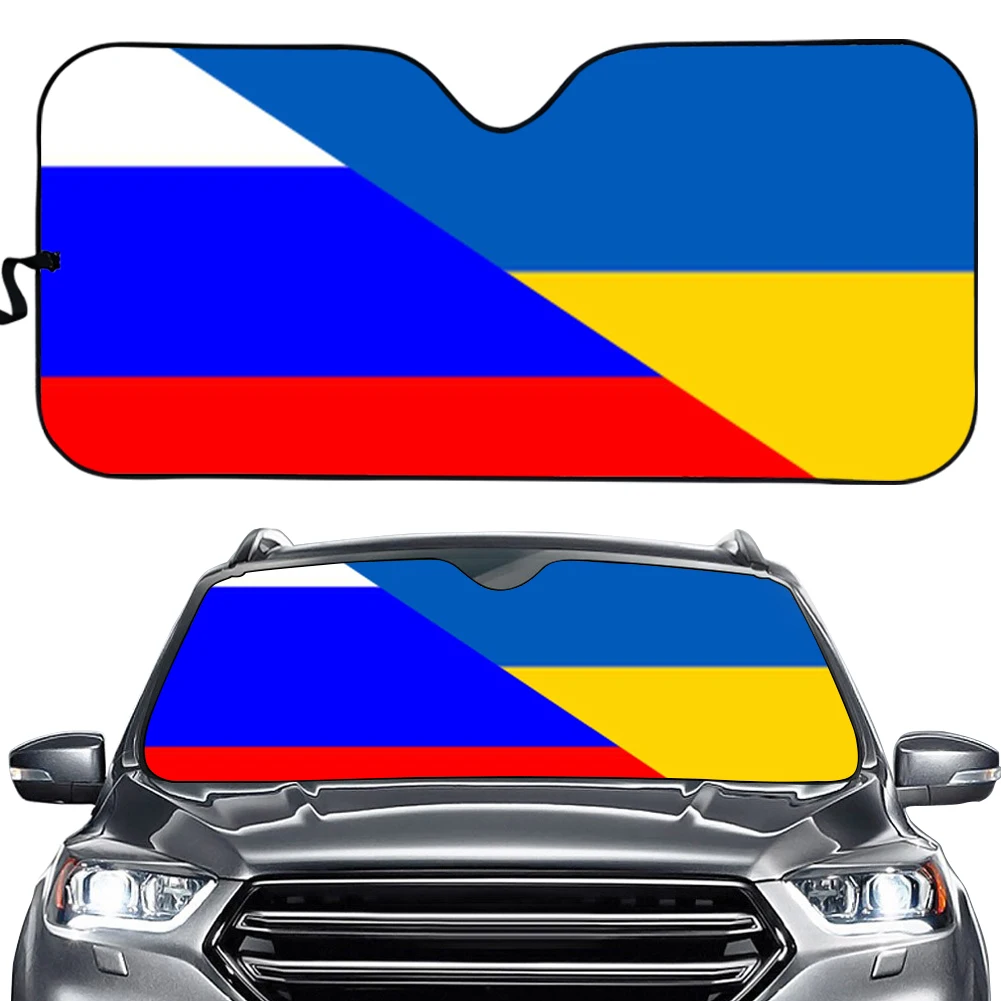 INSTANTARTS Ukrainian Russian Flag Car Interior Protector Car Sun Shade for Windshield Durable Car Accessories Sunshade Cover