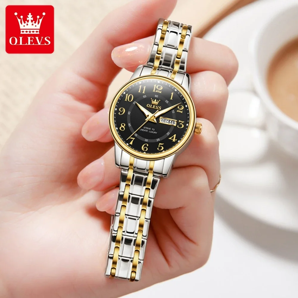 

OLEVS 2891 Luxury Quartz Watch For Women Waterproof Luminous Watches Dual Calendar Clock Number Dial Original Women's Wristwatch