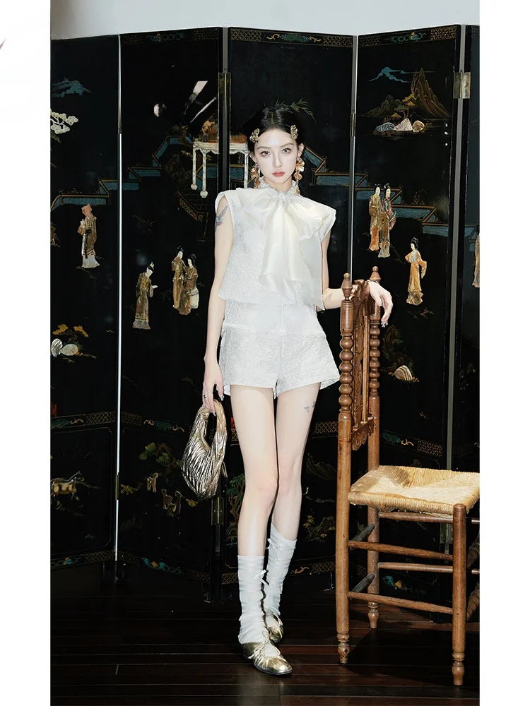 

PITAO Original【Flow Year Assignment】White Slimming Faion Set Women's Vest orts Skirt Tee-piece Summer Outfit