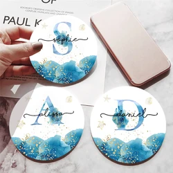 Personalized Slate Coaster Custom Name and Initial Cup Mats Ocean Coasters Print Wedding Birthday Anniversary Housewarming Gifts
